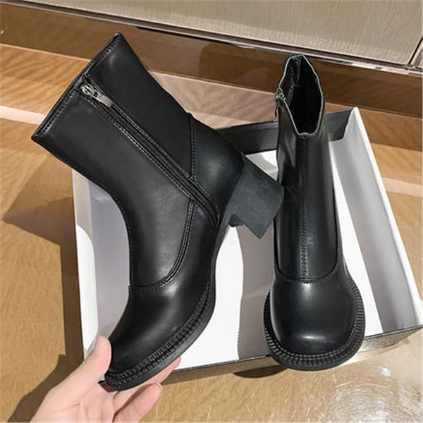 

shoes 2021 new five centimeters block high heels tornozelo toe round foot no punk boots designer cowgirl q3bn, Black