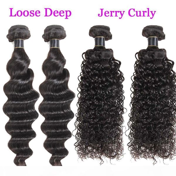 

2 pcs loose deep wave brazilian jerry curly virgin hair weaves bundles grade 8a jerry curly peruvian malaysian human hair extensions, Black;brown