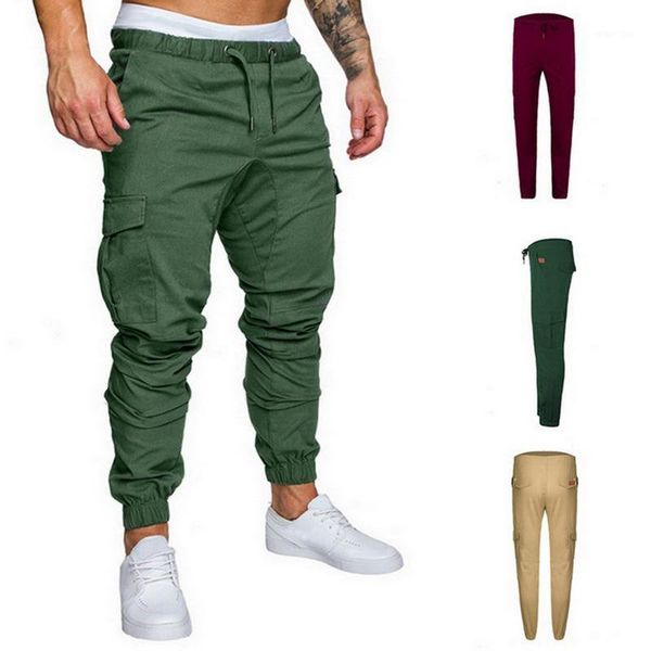 

2019 new men long cargo pants trousers sweatwear sport pants baggy comfy casual trousers solid multi-pocket cargo skinny1, Black