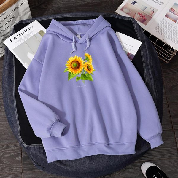 

woman hoodies sweatshirt comfortable aesthetic pullover elegant jacket winter jogging femme thick loose sun flower graphic print, Black