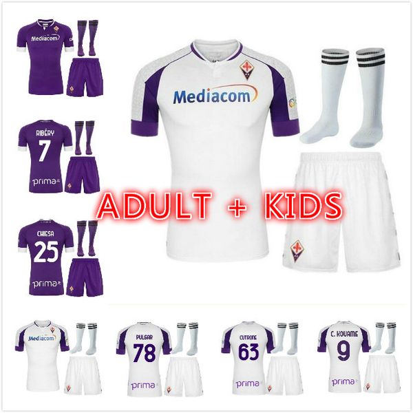 

20 21 kits fiorentina soccer jerseys simeone 9 ribery 7 custom florence football shirt kids kit youth camisas de futebol shirts, Black;yellow