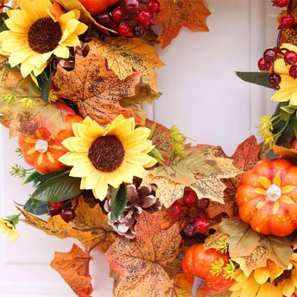 

autumn theme door wreath artificial pumpkin berries pine cone maple handmade 951