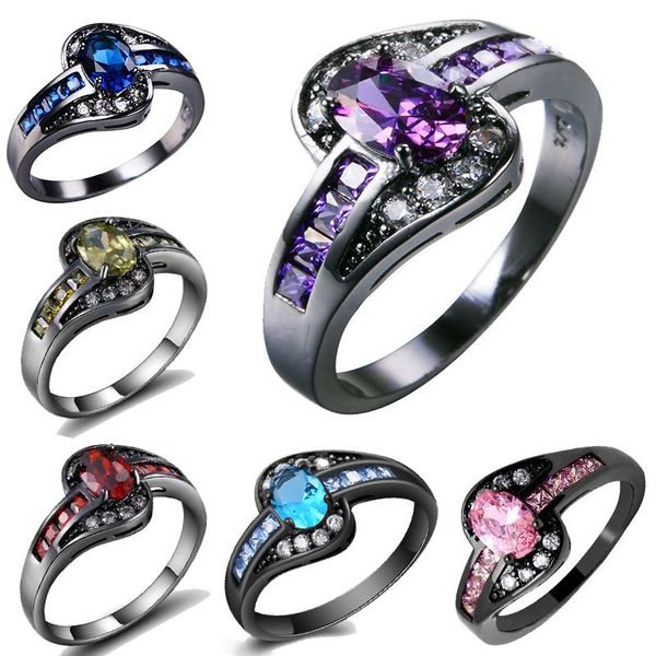 

amorui vintage gold black color royal blue green cz wedding rings for women/men jewelry birthstone engagement ring bijoux gift, Golden;silver