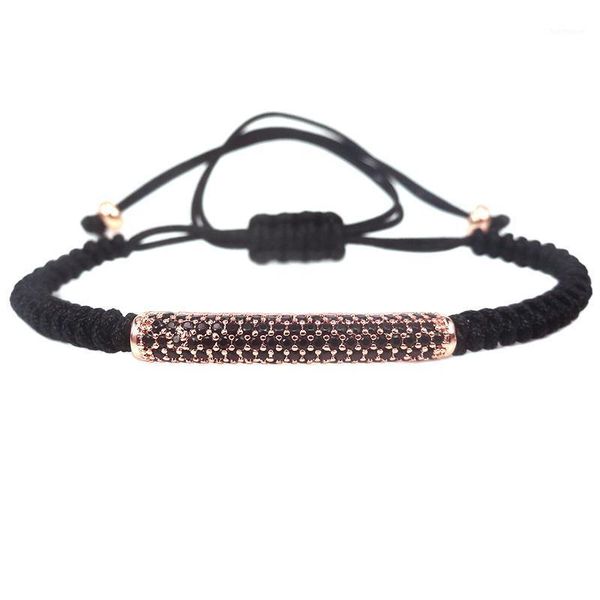 

men bracelets rose gold color & micro pave black cz round tube bead braided macrame european american weaving bracelets for men1, Golden;silver