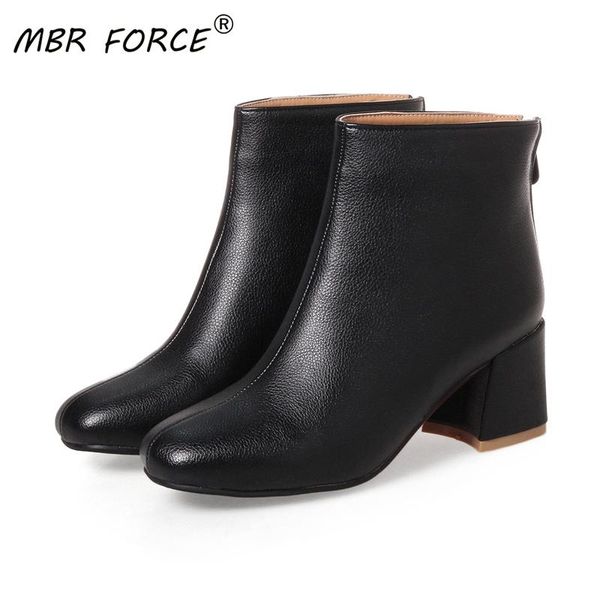 

mbr force new fashion retro cool women warm and velvet woman boots vintage ankle boots zipper high heels shoes big sizes 34-43, Black
