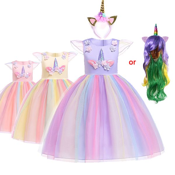 

fancy unicorn dress girl halloween costume children princess dress kids carnival cosplay gown unicorn party clothes supplies t200709, Red;yellow