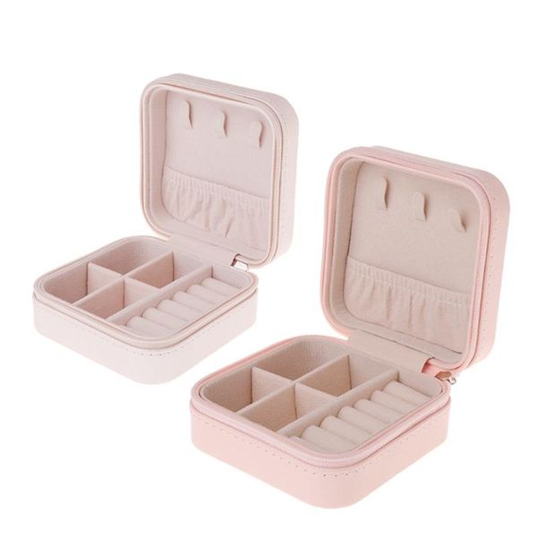 

2pcs portable jewelry box zipper pu storage organizer jewelry holder packaging display travel case gift boxes for women, Pink;blue