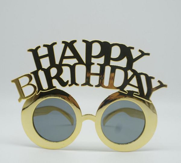Metallische Happy Birthday-Sonnenbrille, Neuheitsbrille, Photo Booth-Requisiten, Partyzubehör, Gastgeschenk, Unisex, Gold, Silber, Rose