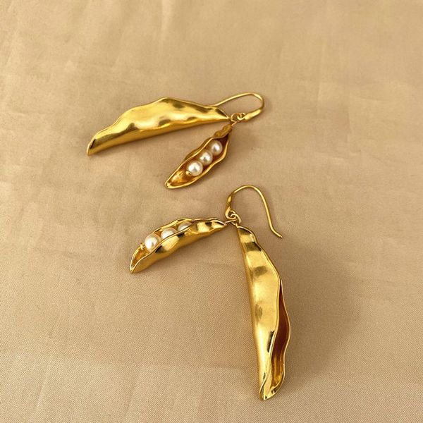 

fashion real 18k gold plated pearl pea pods popular drop earrings brand dangle chandelier letter earrings, Silver