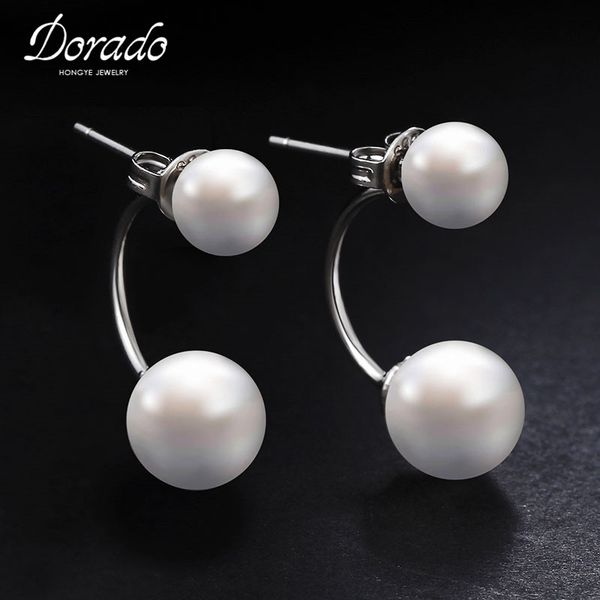 

stud double side simulated pearl ball earrings for women girls retro alloy female earring fashion ear jewelry brincos, Golden;silver