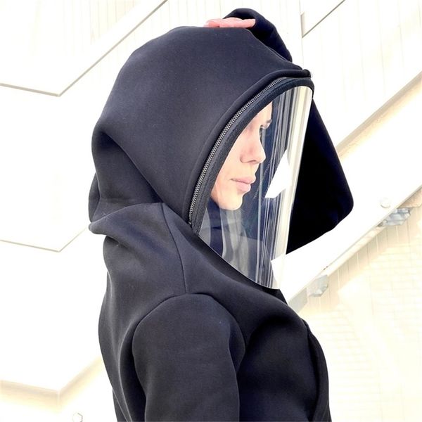 

shield hooded asymmetric hoodie fleece full face covering zip for hoodies sweatshirt long sleeve basic winter warmth 201208, Black