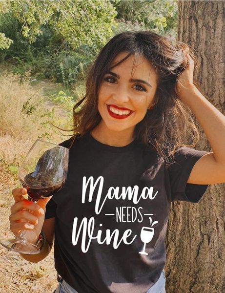 

mama needs wine letter print t shirt women short sleeve funny summer clothes streetwear female mom life aesthetic graphic tees, White