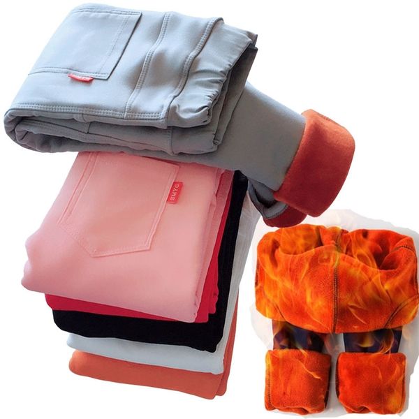 

winter plus velvet thickening elestic waist children kids pants girls jeans candy color solid causal jeans for girls leggings y200409, Blue