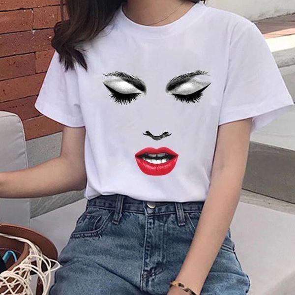 

face makeup printed t-shirt girls women t shirts harajuku casual short sleeve tshirt femme graphic vintage, White
