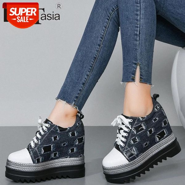 

doratasia girl spring fashion height increasing sneakers high platform denim pumps women patchwork genuine leather shoes woman #dt11