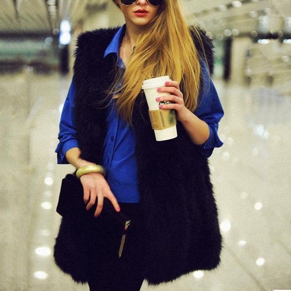 

sleeveless faux fur coat winter casual vest women solid slim thick outerwear for ladies 2020 fashion female fur vest1, Black