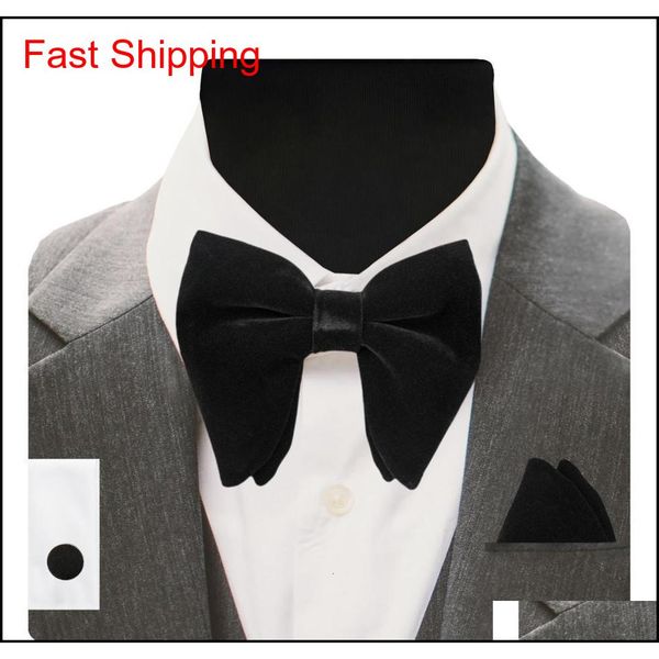 

velvet big bow tie men's bowties pocket square cufflinks set with gift box solid red yellow neckti qylvxe bde_home, Black;gray