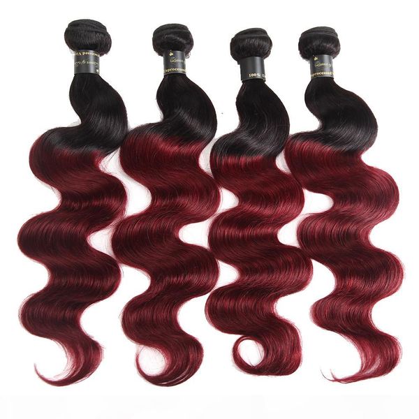 

ombre human hair weave bundle two tone color 1b 99j burgundy wine red unprocessed body wave 1b 27 brazilian ombre virgin hair, Black
