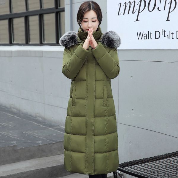 

2021 newwomen winter jacket x-long hooded with fur collar outwear female warm thicken ladies coat dh6b, Black