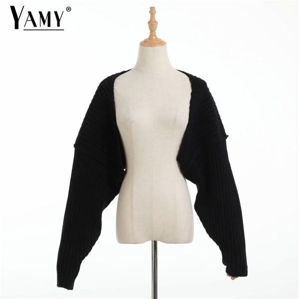 

cropped cardigan knitted short cardigan sweaters for women fashion cute korean style long sleeve batwing sleeve 220124, White
