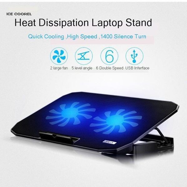 

lapcooling pads gaming cooler adjustable speed 2 usb ports and fan pad notebook stand for 12-17 inch1