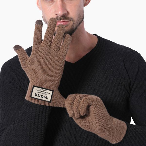 

winter knitted touch screen male mitten thicken warm wool cashmere solid men business gloves autumn