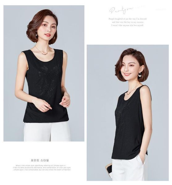 

2018 new women tees crystal sequince blouses solid color blouse summer sleeveless shirt femme camiseta feminina1, White