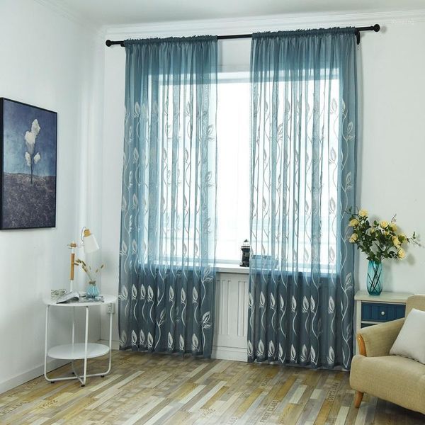 

1pc fabric burnout tulle voile window curtain transparent sheer leaves screening curtains cortina para sala cortinas dormitorio1