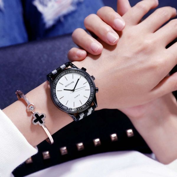 

watch fashion leisure trend street men's women's watch canvas belt college wind student couple quartz watch, Slivery;brown