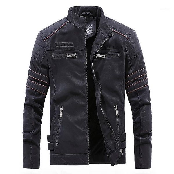 

men outwear jackets pu leather coat zipper pocket long sleeve warm for winter hsj881, Black;brown