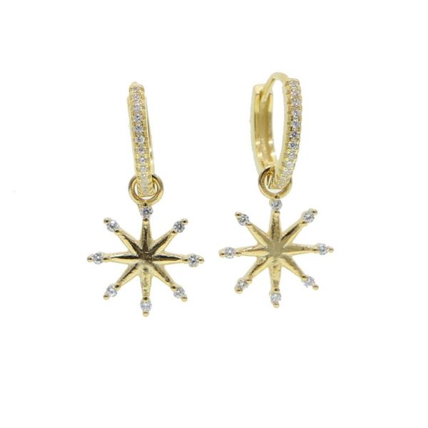 

hoop & huggie cute lovely 925 sterling silver young girl women jewelry multi piercing star charm earring, Golden;silver