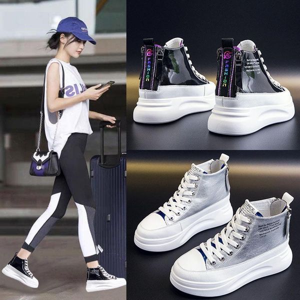 

increased within the white shoe women fall 2020 new high for leisure shoes sneakers ins boom double zipper martin boots, Black