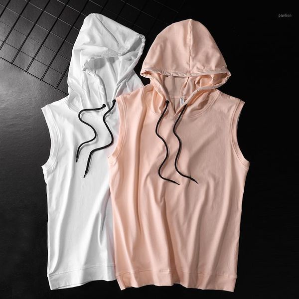 

summer bodybuilding men hoody tank men outdoor casual sleeveless undershirt cotton solid color sport tank vest1, White;black