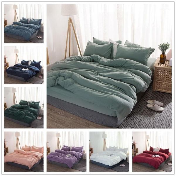 

solid color 3/4 pcs bedding set microfiber bedclothes navy blue gray bed linens duvet cover set bed sheet1