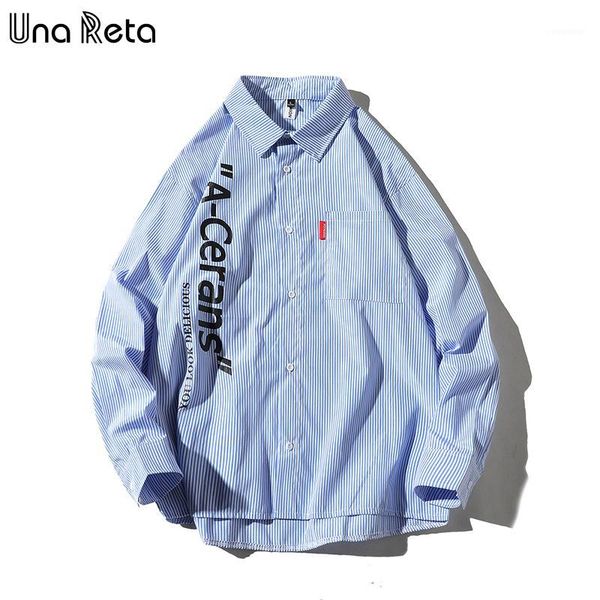 

una reta men's shirt spring new hip-hop streetwear plus size men shirt stipe long sleeve print letter shirts for men1, White;black