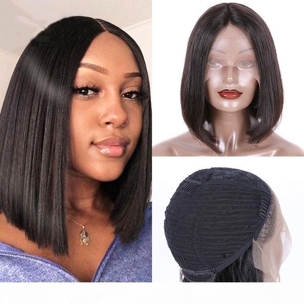 

шелковистой прямой боб 13x4 парик фронта шнурка полный шнурок человеческих волос парики pre щипковых природные hairline с ребенком волос для, Black;brown