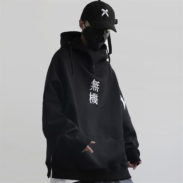 

april momo harajuku hoodies men embroidery ninja streetwear hoodie sweatshirt man hip hop cotton pullover techwear male 201113, Black