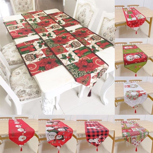 

table runner 33*180cm polyester cotton blended santa elk snowflake tablecloth christmas party l kitchen decorations dwd763