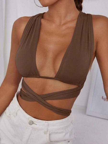 

solid crisscross tie back crop s67r#, White