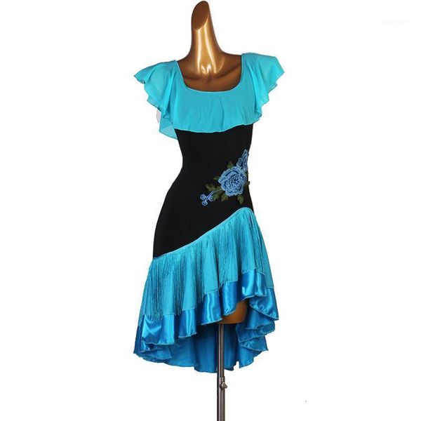 

women flower pattern practice dance wear ballroom dress samba costume party dresses stretchy one-piece latin dress 2 color1, Black;red