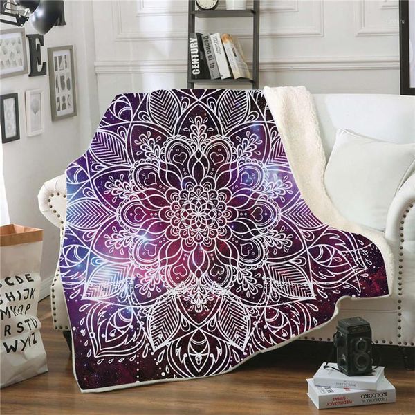 

mandala printing double-layer fleece blanket soft warm throw blanket for couch bed travel camping cold-proof1