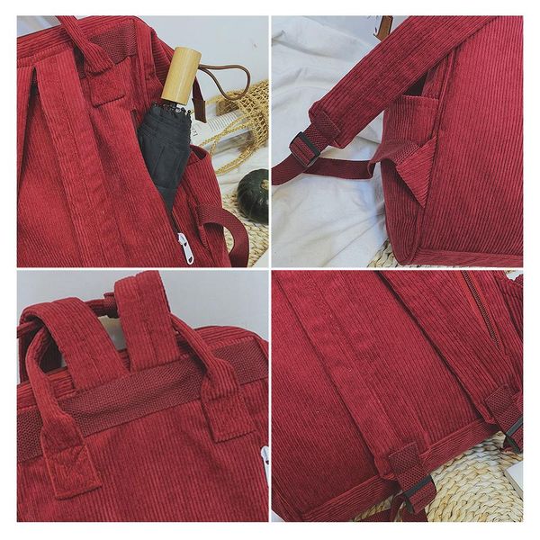 

herald fashion women corduroy backpacks autumn winter casual style bags student solid color backpack female large capacity bag bbypyv