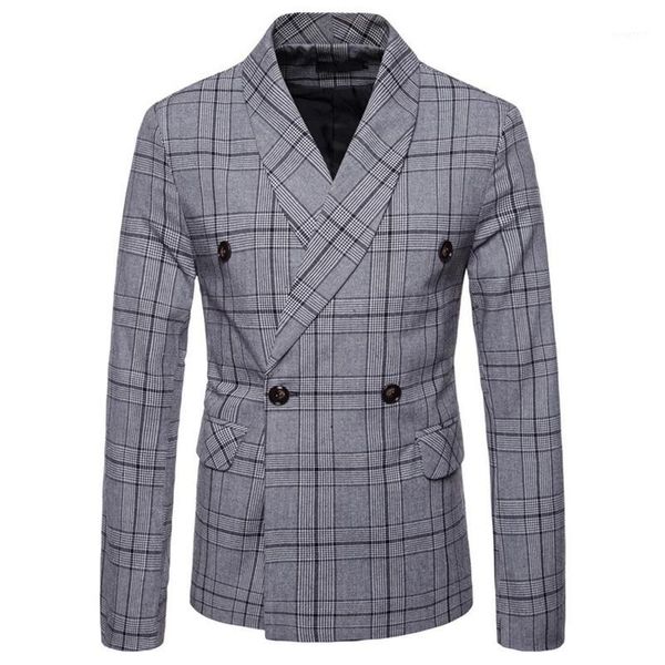 

2019 men's new blazer autumn check double-breasted suit designer flower blazer large size men's styles slim and casual blazers1, White;black