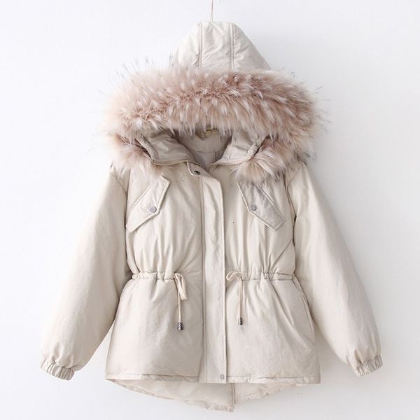 

2021 new all-match great fur collar cotton-quilted female tight-waist short cotton-padded simple jacket of solid colour zkrr, Black