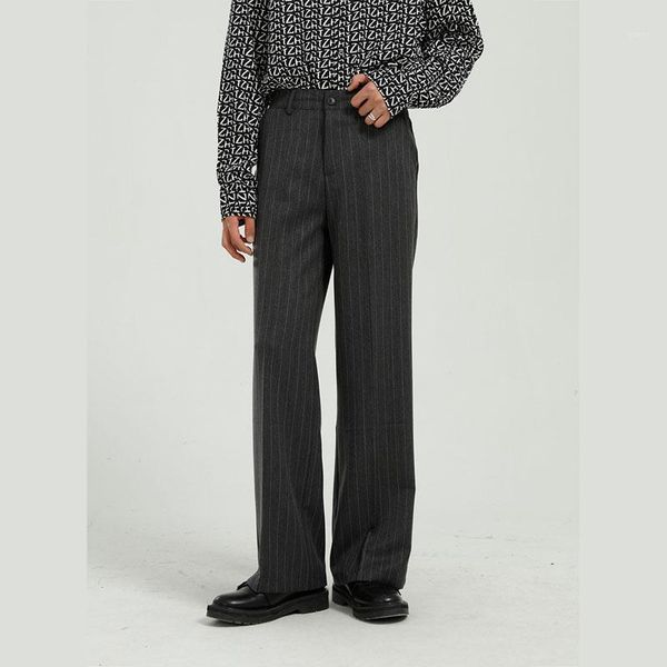 

men straight loose casual stripe suit trousers male streetwear vintage fashion hip hop suit pant1, Black