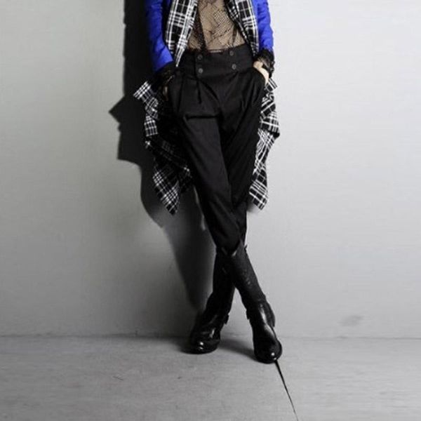 

2020 new men's fashion personality street skinny casual harem pants slim harem pants plus size stage hip-hop singer costumes1, Black