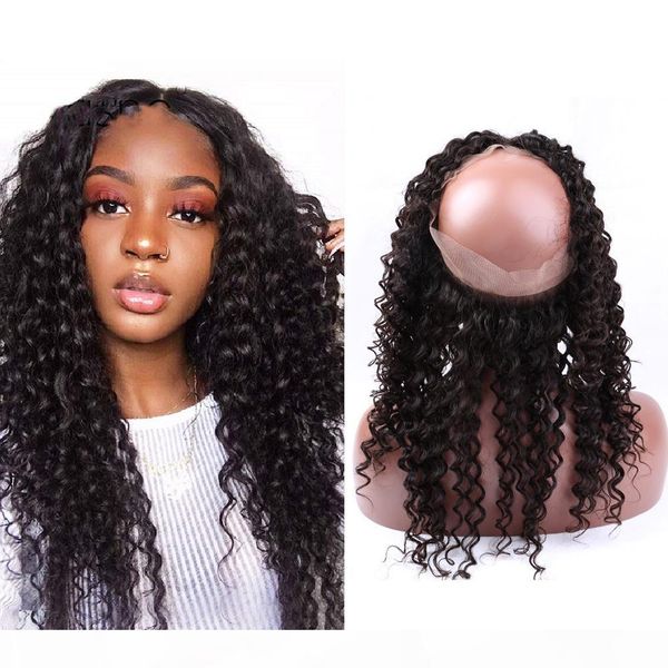 

12-18inch 360 frontals 100% unprocessed curly wave brazilian human hair greatremy 22*4*2 hand tied lace band frontal (only to u.s, Black