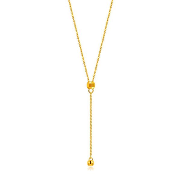 

solid 999 24k yellow gold necklace chain women beads can adjustable necklace chain 1.78g, Silver