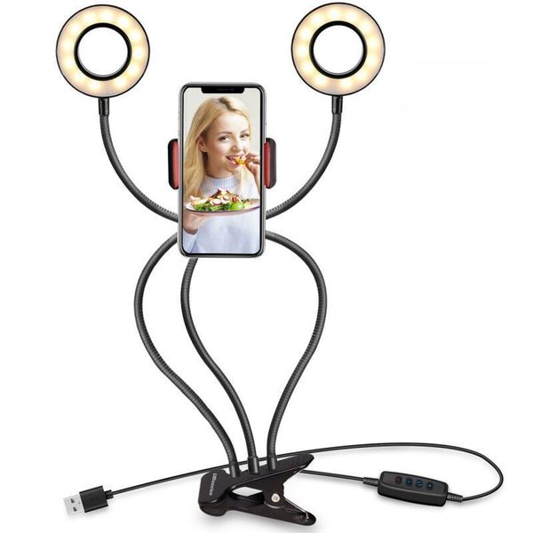 

selfie fill in lighting led ring light w/phone holder usb clip f/p studio youtube live stream makeup 5v long arm