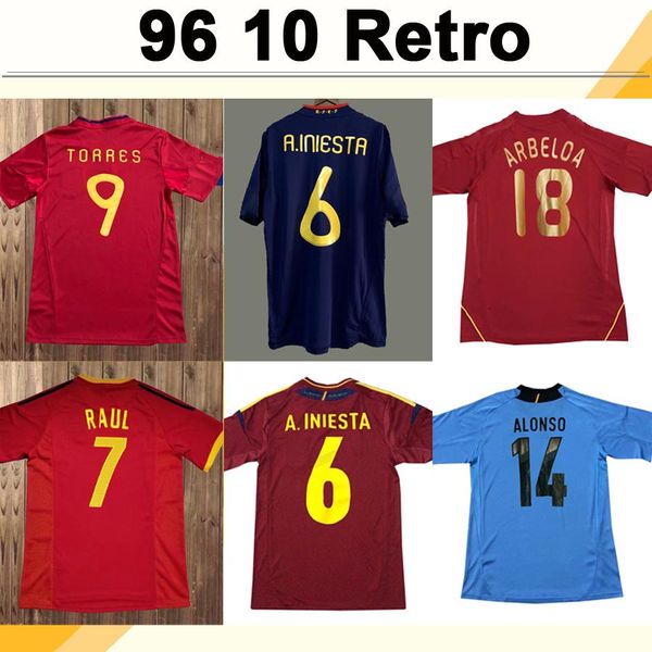 

2010 mens retro long sleeve soccer jerseys national team torres fabregas a. iniesta david villa away blue short football shirt uniform, Black;yellow